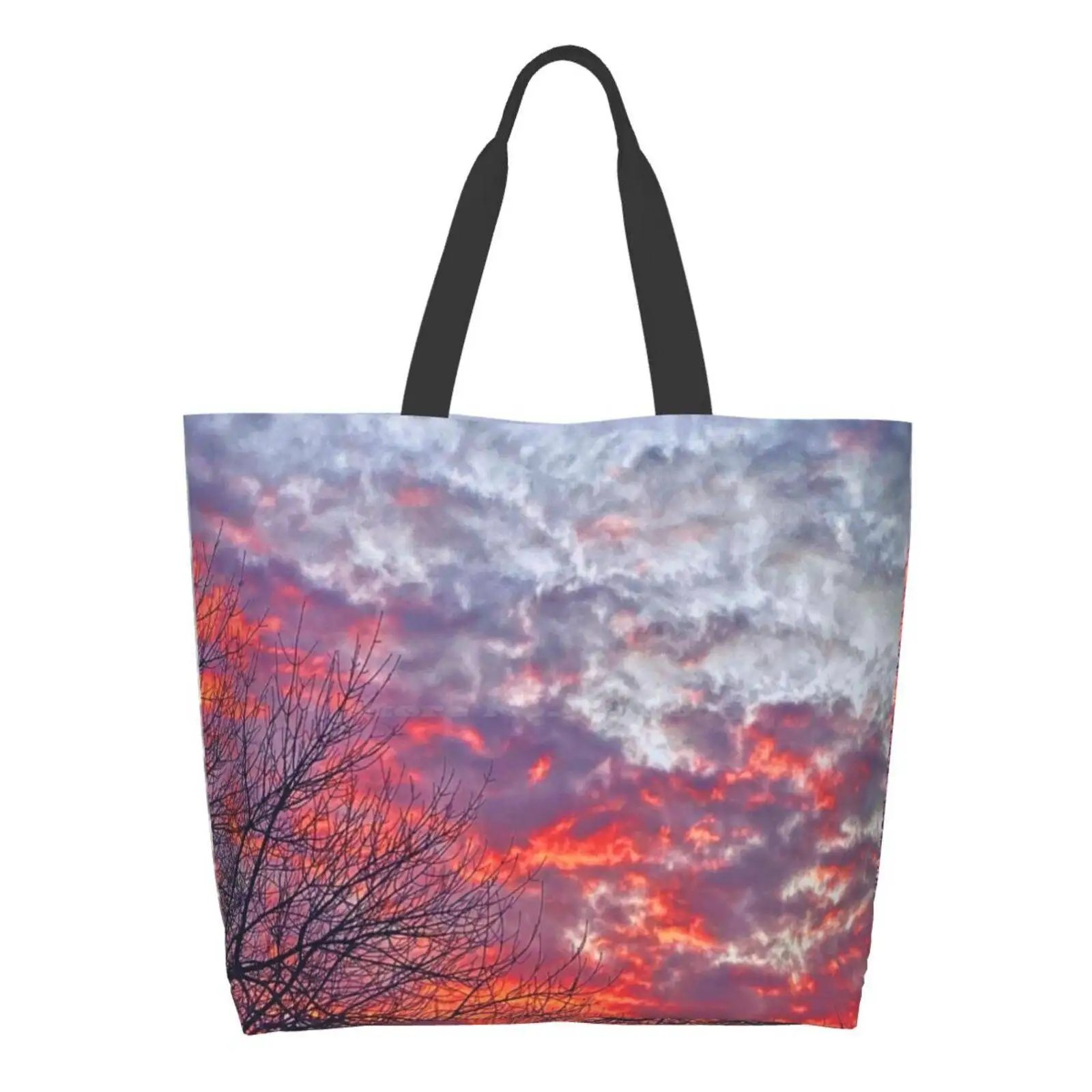 

Cute Orange Sunset Large Size Reusable Foldable Shopping Bag Sunset Nature Summer Mountain Blue Landscape Sunrise Pink Sun