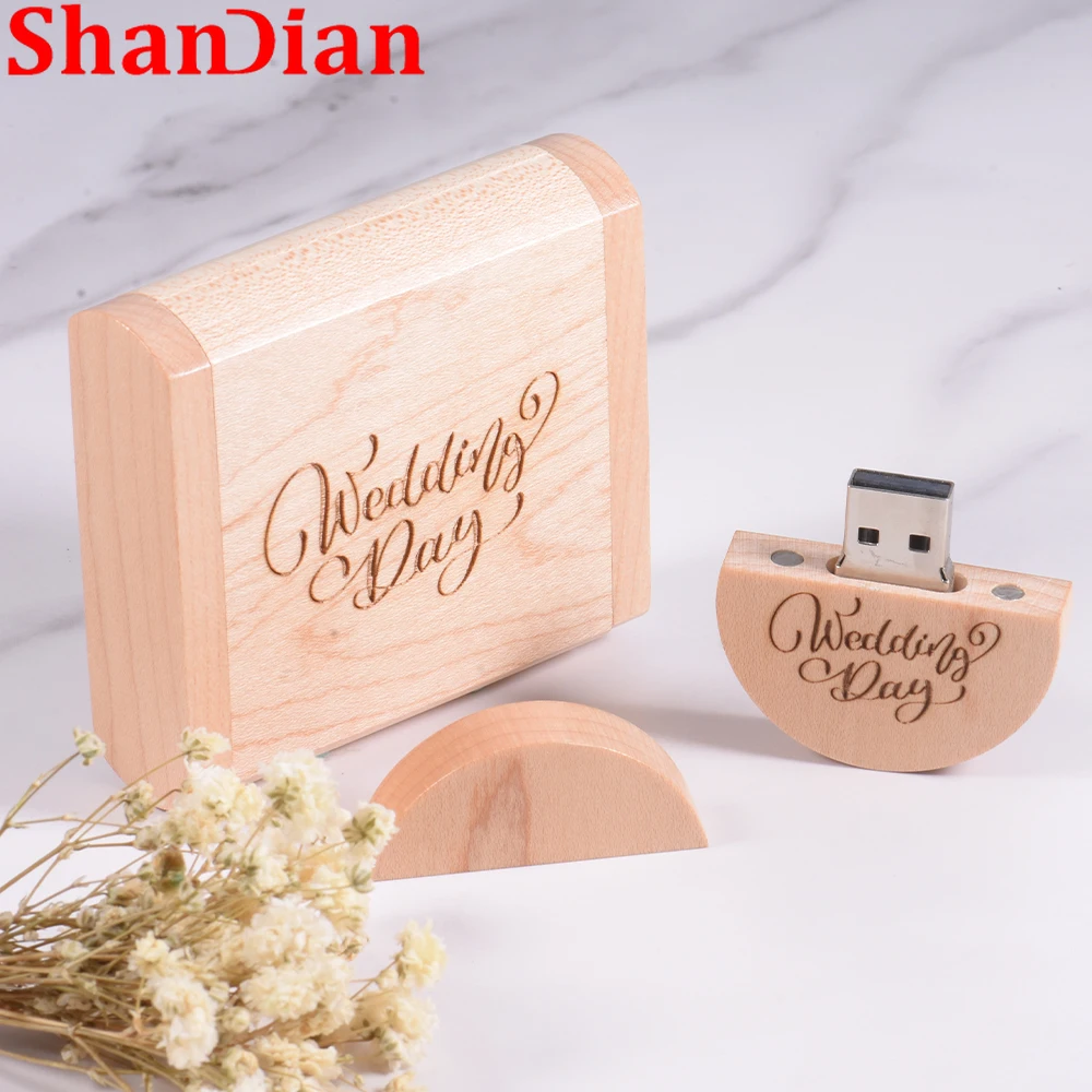 

SHANDIAN New Wooden Pendrive 64GB U Disk 32GB Flash Drive 16GB USB 2.0 Free Custom LOGO Pen Drives 4G Memory Stick Wedding Gifts