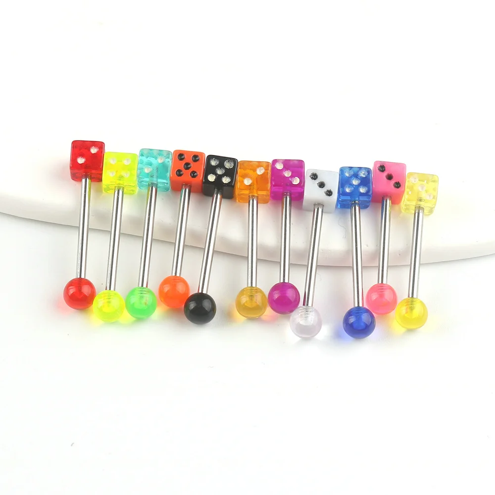 

10Pcs Acrylic Goth Tongue Nail Tongue Rings Puncture Dice Ball Stripe Piercing Pin Ear Studs Barbell Body Jewelry Earrings