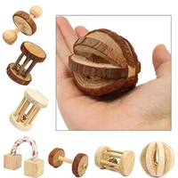 cute natural wooden rabbits hamster toys pine dumbells unicycle bell roller toys for guinea pigs rat small pet molars supplies