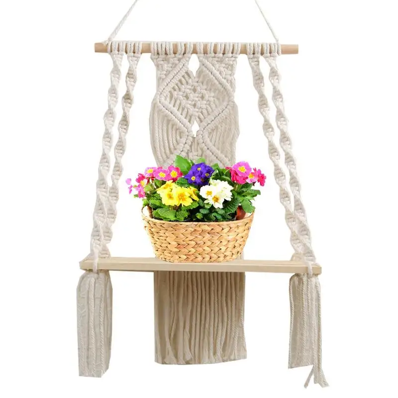 

Bohemian Wall Hanging Shelf Handmade Cotton Rope Rack Plant Holder Wall Decoration For Kids Rooms Living Room Tapestry