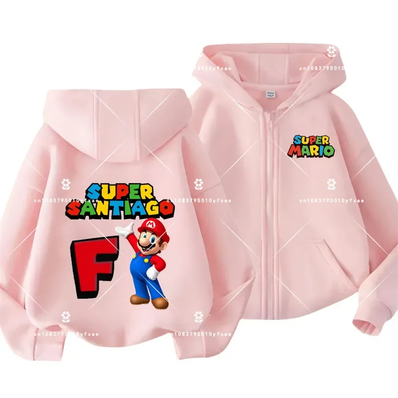 ABCDE Alphabet Kids Zipper hoodie Super Mario Cartoon Print Game series boys and girls Kawaii knitwear Autumn Winter coats