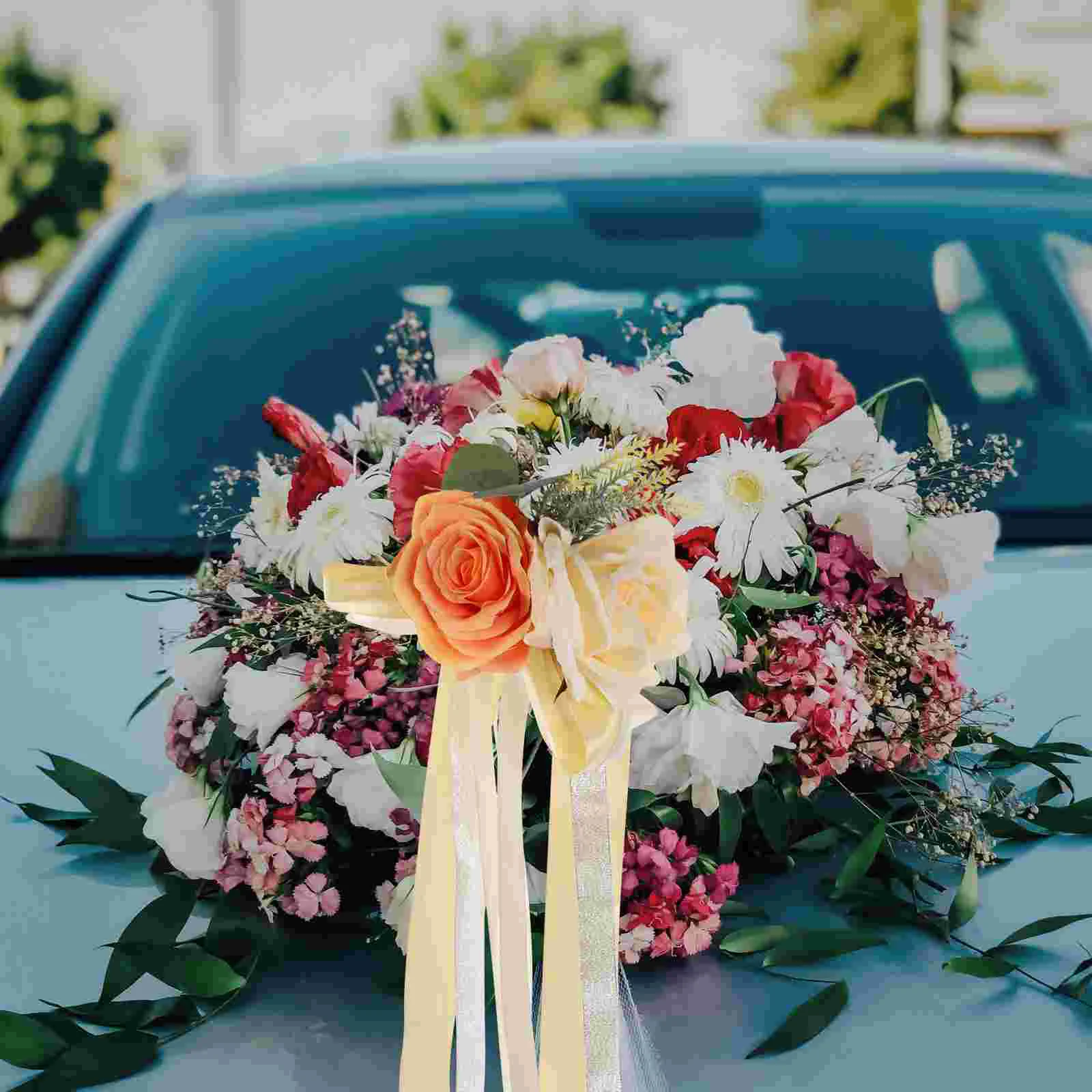 

Wedding Artificial Flower Flowers Car Decorations Rose Roses Ribbondecorative Bouquet Decoration Decor Fake Bridal Faux Handle