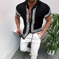 mens short sleeve turn down collar shirts zebra striped casual slim fit shirt blouse tops mens dress shirts chemise homme