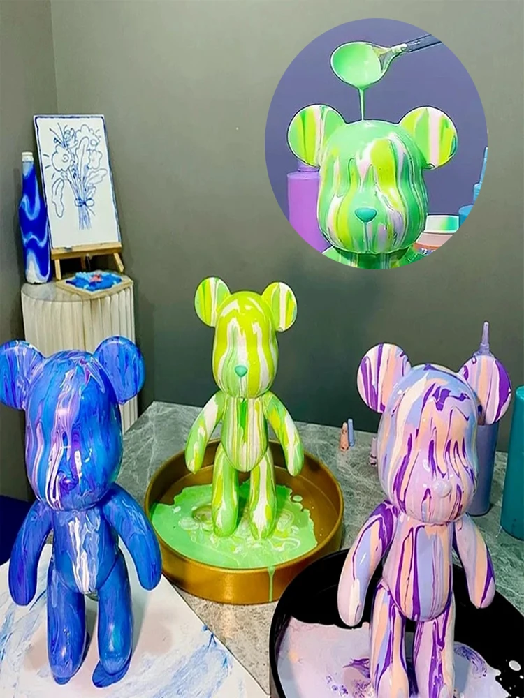Escultura de oso fluido hecha a mano, juguete de 23CM para padres e hijos, pintura de grafiti, muñeco de Bearbrick fluido, oso violento, regalo, decoración del hogar