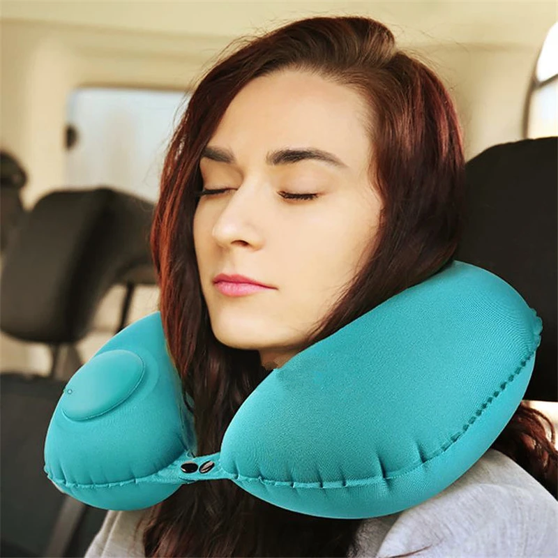 

U-Shape Automatic Air Inflatable Airplane Car Pillows Ring Pillow Folding Press Type Bed Pillows Neck Cushion Travel Pillow 2#1