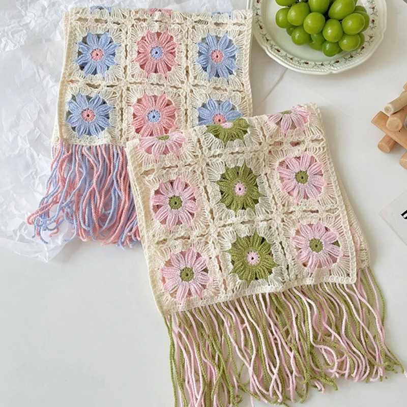 

Winter Embroidered Oversize Tassels Shawl Scarf Wraps for Women Girls Hand Made Crochet Scarfs Warm Neckerchief