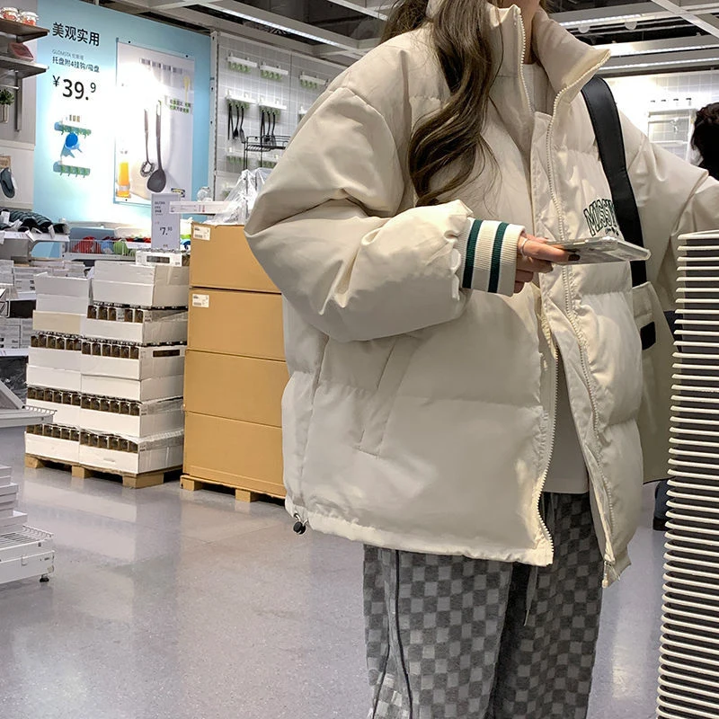 Winter Thickened Warm Baseball Padded Jacket Loose Fashion Long Sleeves Print Women's Down Parka Korean Women Outerwear 2022 New