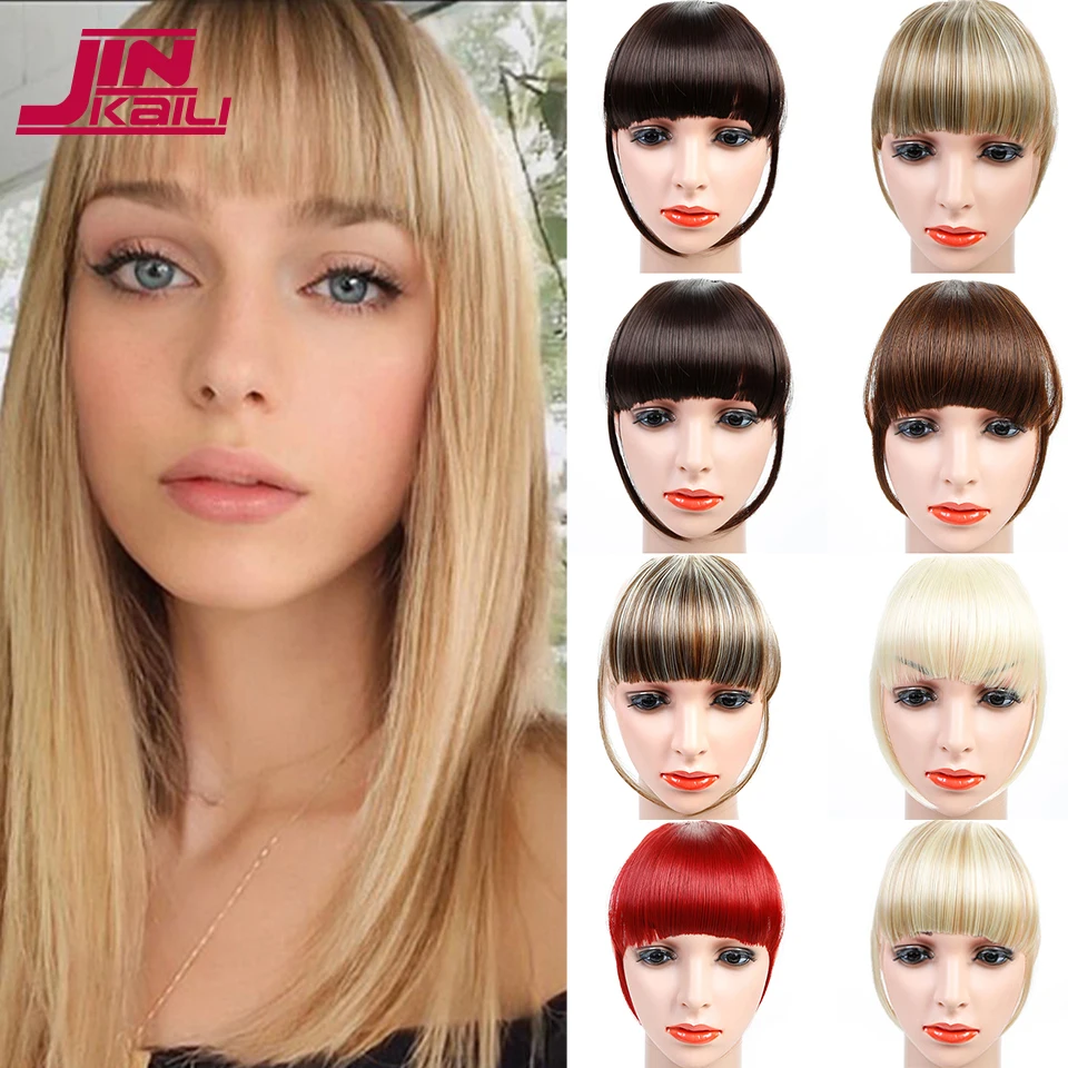 JINKAILI Synthetic Clip In Bangs, Bangs Hair Clip, Hair Extensions Flat Neat French Bangs One Piece Bangs Black Blonde Brown Red
