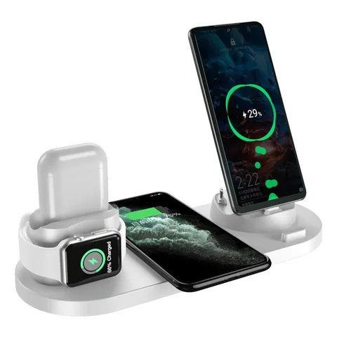 Беспроводное зарядное устройство 6 в 1 для iPhone 15 14 13 Apple Watch Airpods Type C, зарядное устройство Micro USB, держатель для зарядной станции