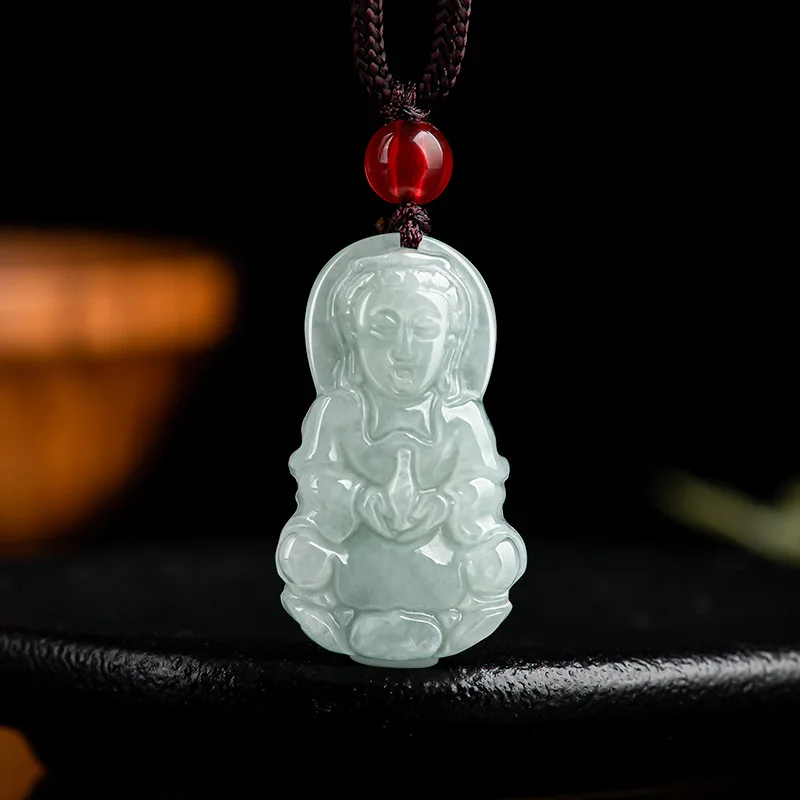 

Natural Myanmar Jadeite Guanyin Pendant Ice Jade Buddha Charms Men's Women's Gifts Wholesale Jewelry Drop Shipping