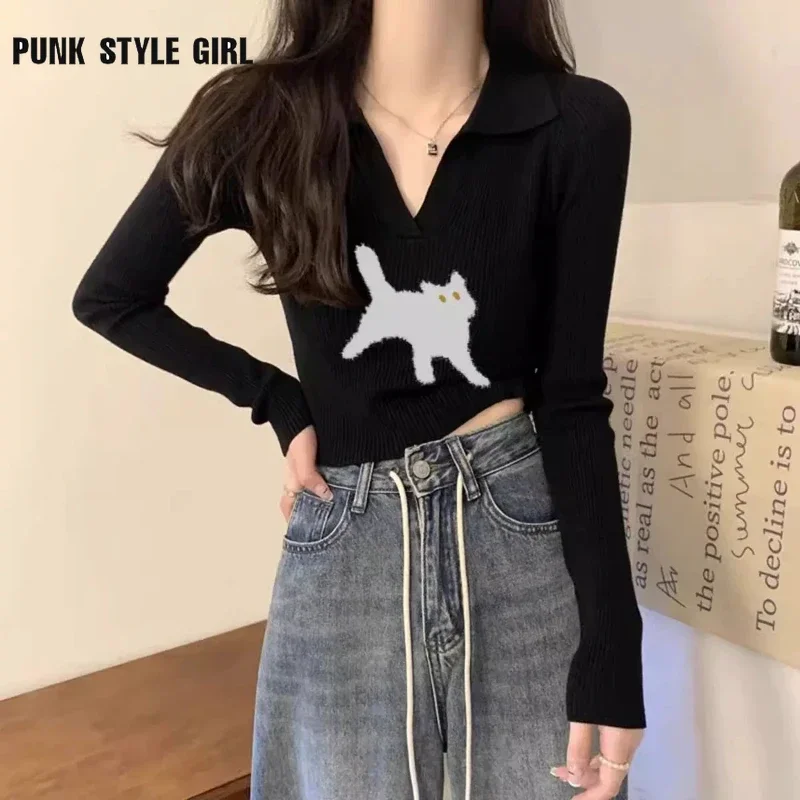 Свитер женский трикотажный с длинным рукавом и V-образным вырезом