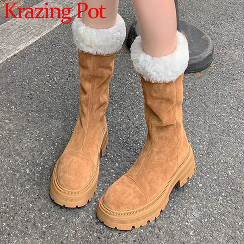

Сапоги Krazing Pot зимние замшевые с круглым носком, на среднем каблуке