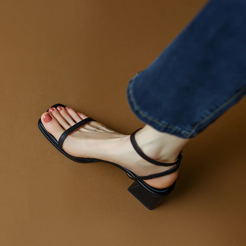 

2022 Summer New Narrow Band Women Sandal Shoes Fashion Thick Heel Ladies Elegant Open Toe Sandalias Ankle Strap Dress Pumps
