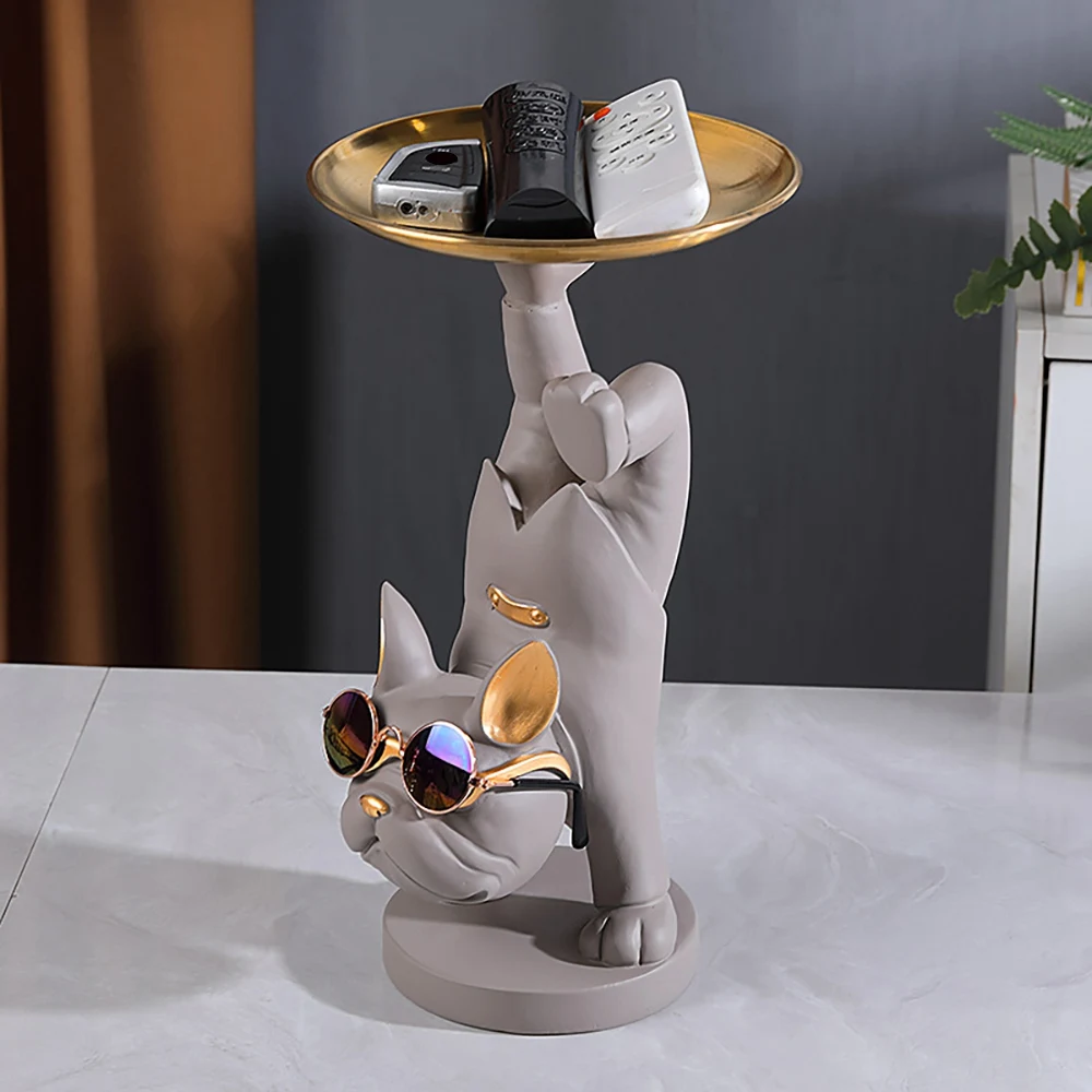 

Bulldog Fruit Dish Desktop Metal Tray French Bulldog Sculpture Animals Figurines Home Living Room Table Decor