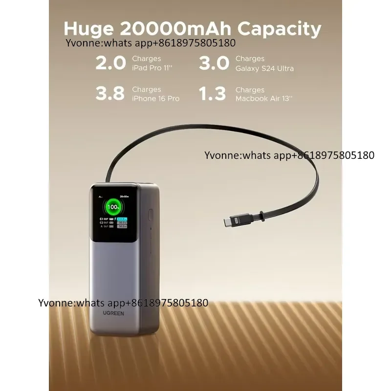Внешний аккумулятор Nexode 20000 мАч 165 Вт с кабелем USB-C, быстрая зарядка 100 Вт для ProAir 1716, iPad Pro, S25 (art.: 3920dbcf5dafb) - 3920dbcf5dafb