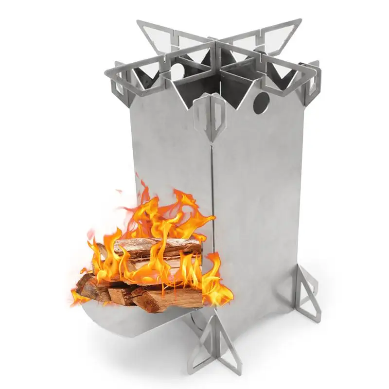 

Folding Stainless Steel Stove Collapsible Backpacking Stove Outdoor Wooden-burning Stove For Outdoor Backpacking Hiking