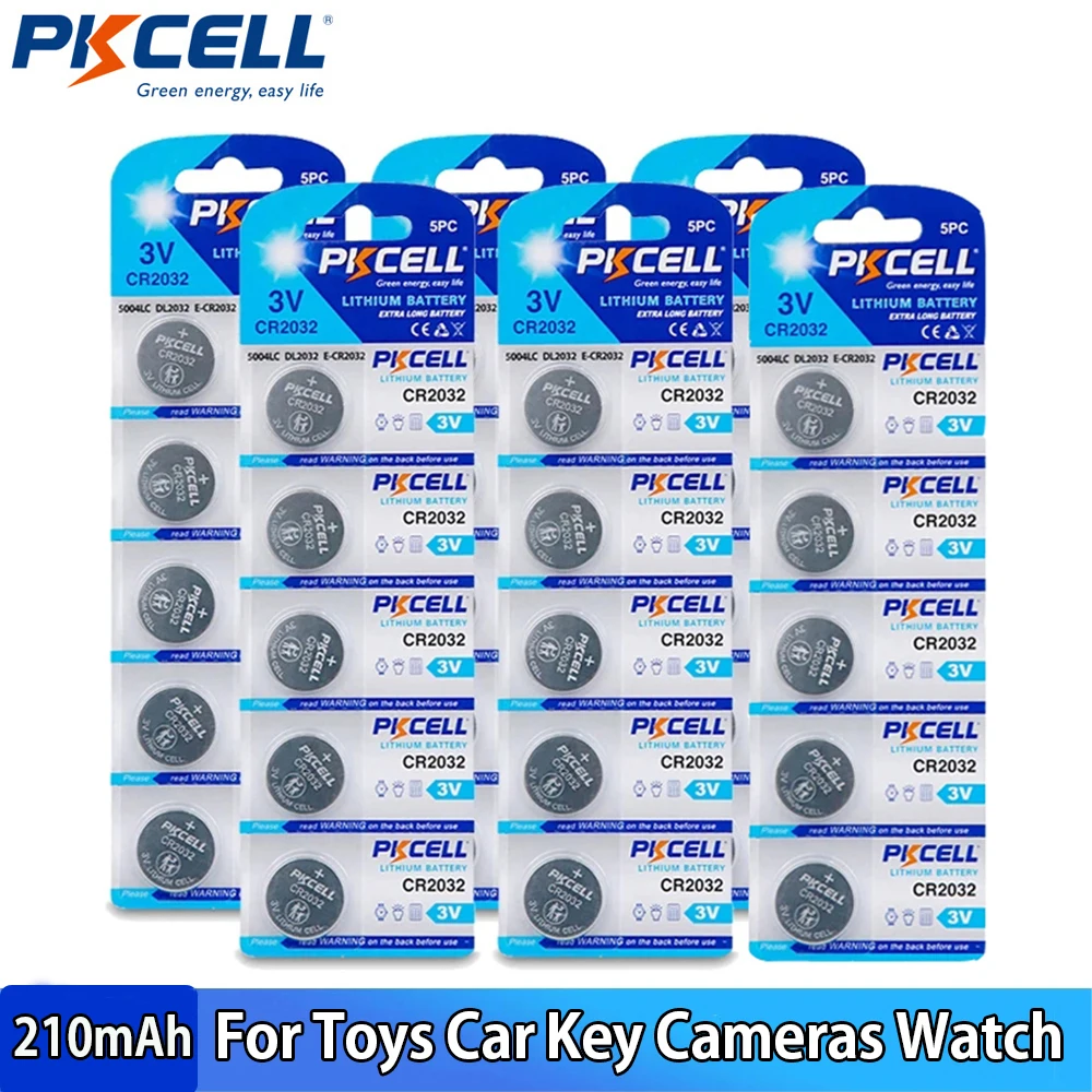 

Кнопочные батареи PKCELL CR2032 3 в, BR2032 ECR2032 DL2032, литиевая батарея с монетницей для часов, термометра, игрушек, калькулятора, компьютера