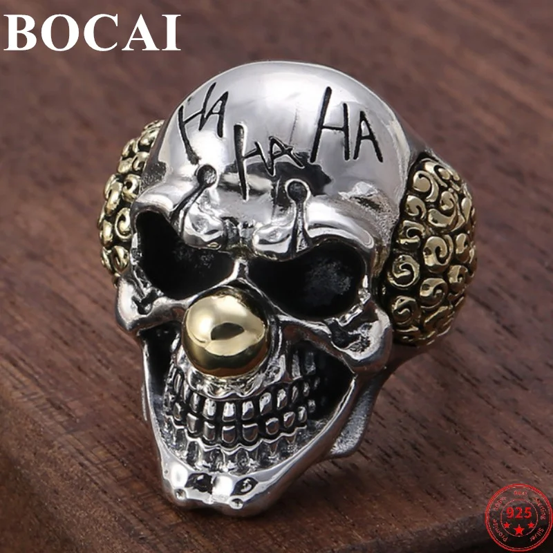 

BOCAI S925 Sterling Silver Opening Rings for Men Thai Silver Pop Simple Letters Skull Hand Ornaments Pure Argentum Punk Jewelry