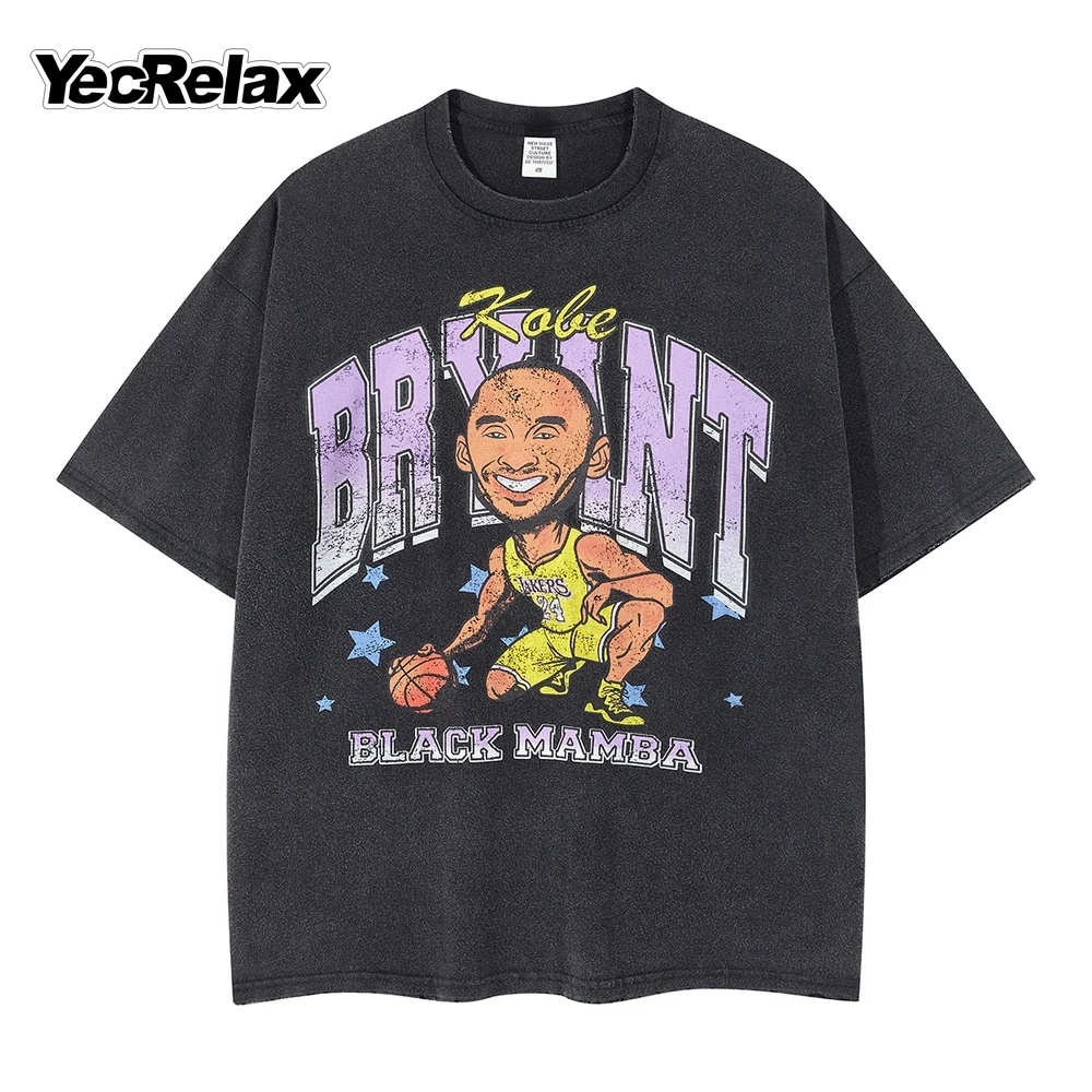 

2022 Spring Summer Hip Hop T-Shirt Basketball Star Graphic Print Vintage T-Shirt Men's Loose Cotton Clothing Washed T-Shirt Tops