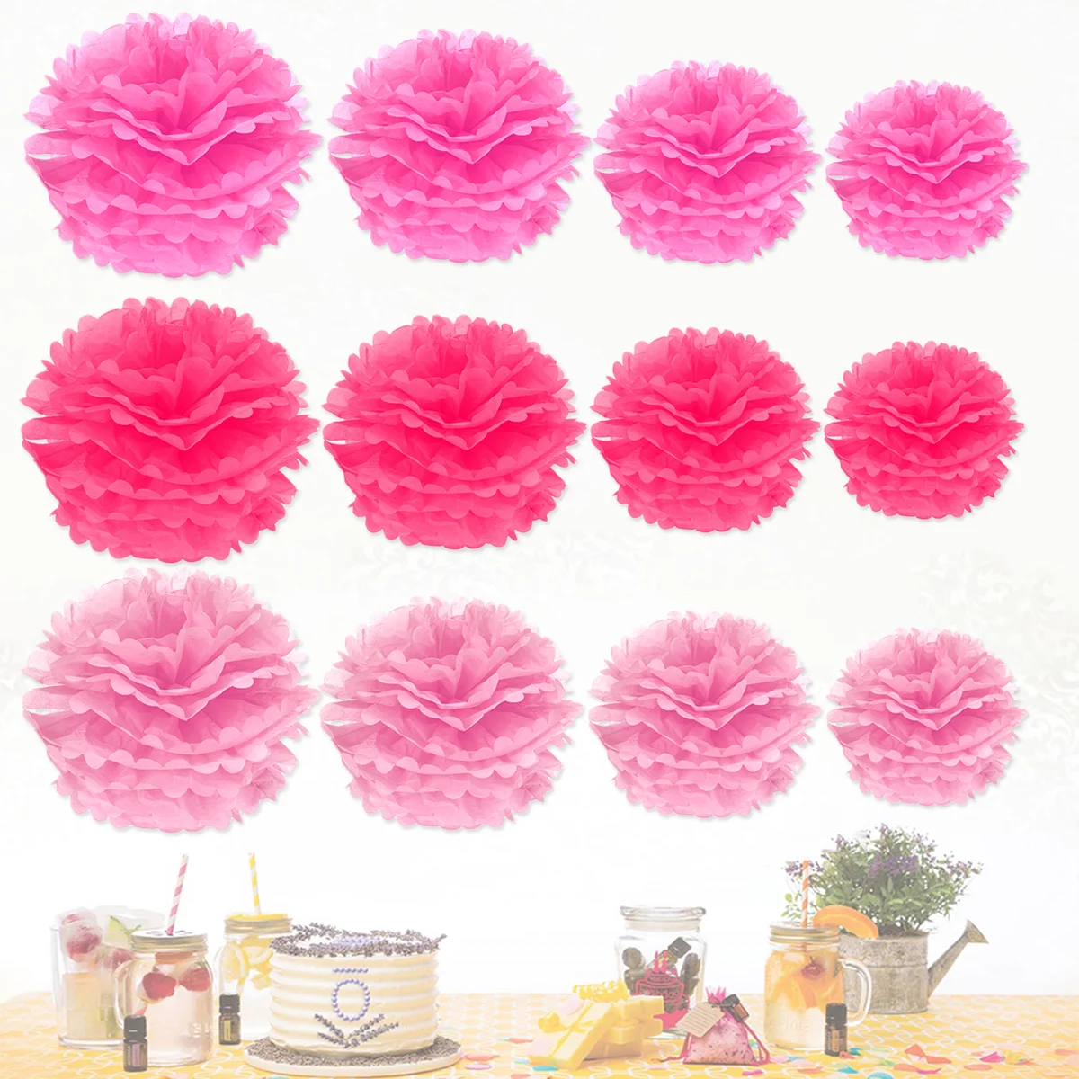 

12PCS Tissue Hanging Paper Pom-poms Flower Wedding Party Outdoor Decoration Premium Tissue Paper Pom Pom Flowers Craft Kit