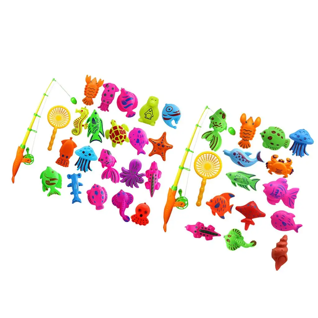 

2 set of 27Pcs Baby Bath Time Magnetic Fishing Toy Vivid Fish Model Set Kids Fish Toy Early Developmental