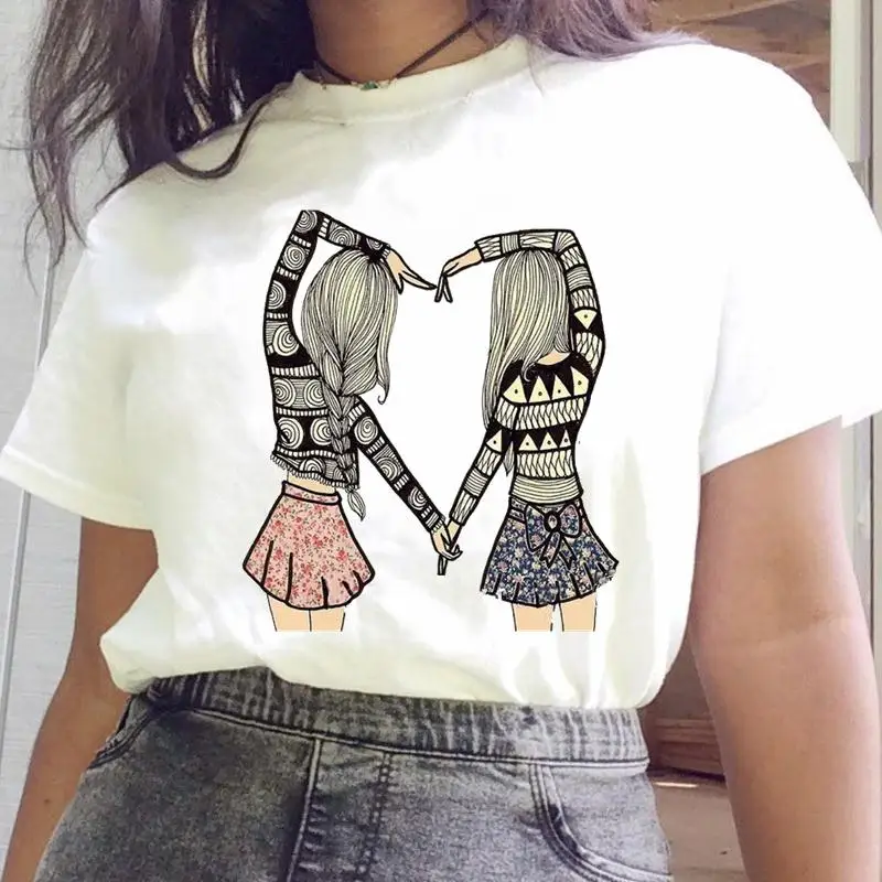 

Женская футболка с рисунком сестры, друзья, любовь, стильный милый женский топ, модная футболка, женская футболка с мультяшным принтом, одеж...