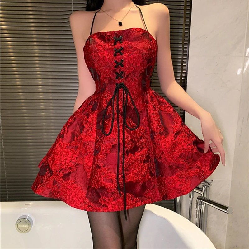 

Женское сексуальное красное бальное платье без рукавов, летнее Бандажное мини-платье на бретельках с открытой спиной для вечерние ринки, св...