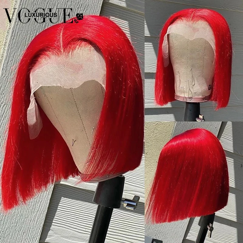 13x4 Red Short Bob Wig Lace Front Human Hair Wigs For Women Brazilian HD Transparent Lace Frontal Wig Body Wave Lace Front Wig