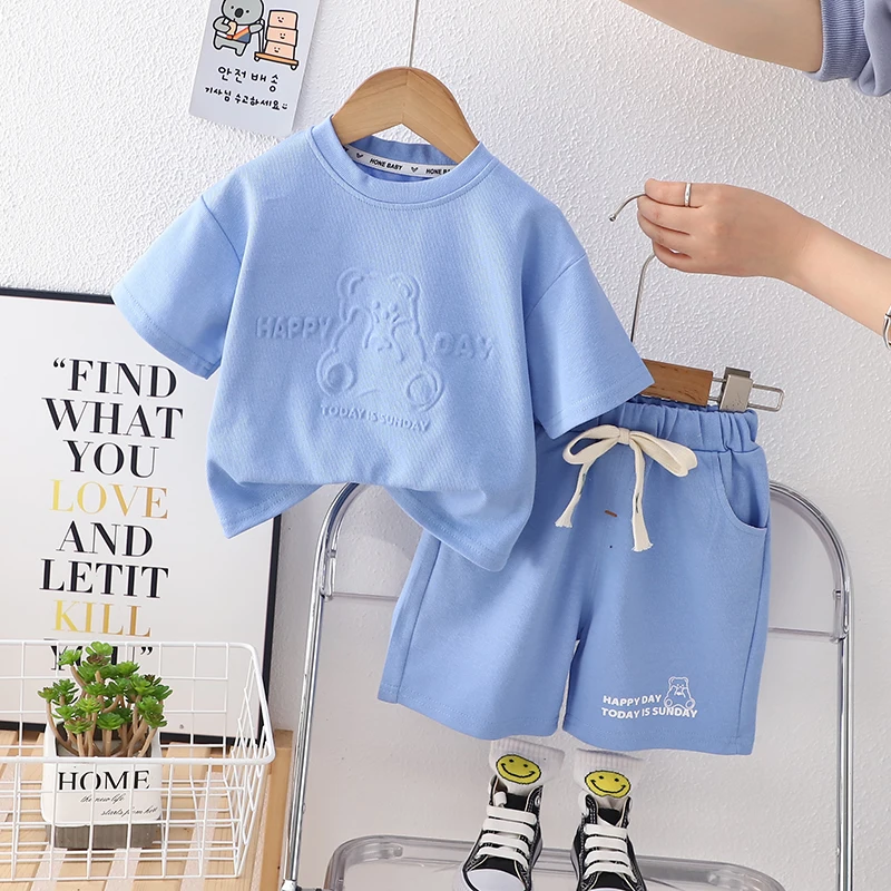 

Children Summer Casual Clothes Sports Suit Baby Boys Girls T-Shirt Shorts 2pcs/sets Kids Infant Coat Toddler Suit 1 2 3 4 5Years