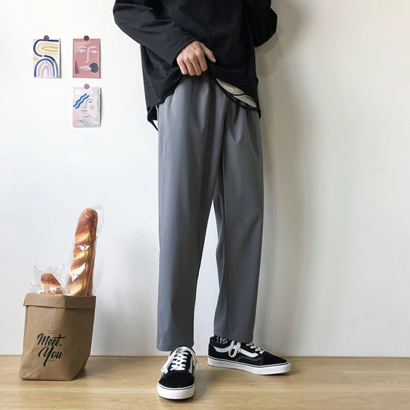 

Straight Leg Pants Casual Men's Solid Color Elastic Waist Large Size Man Trousers Korean Style Male Bottoms Streetwear