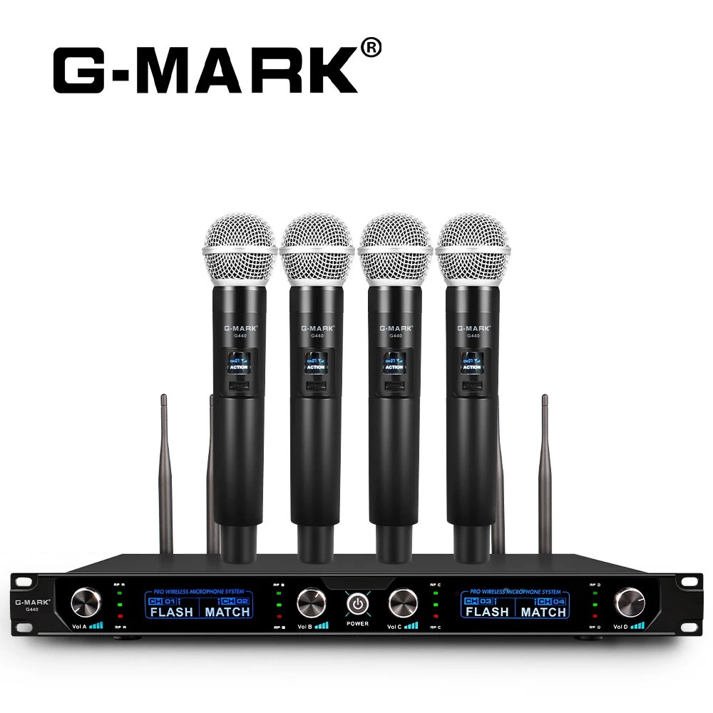 G-MARK G440 Беспроводной микрофон Системы Профессиональный 4 Каналы ручной