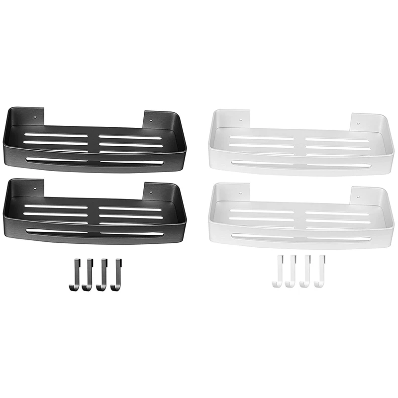 

Shower Caddy Basket Shelf, Wall Mountedwith 4Hooks,Storage Rack 2Pack