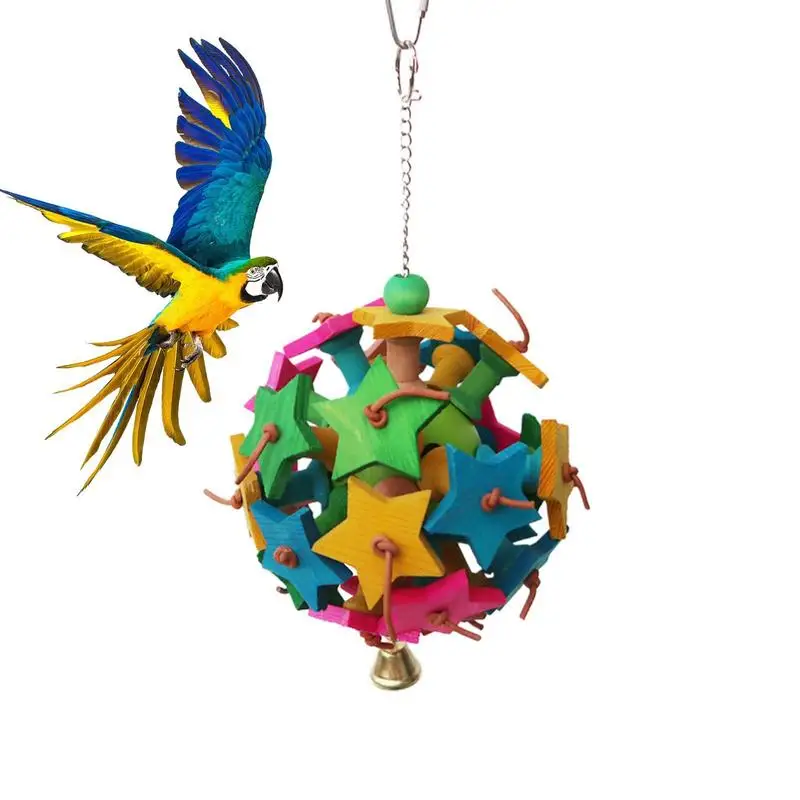 

Parrot Foraging Feeder Toys Wood Chewing Bird Toys Portable Bird Cage Accessories Wooden Block Bird Parrot Toys For Small