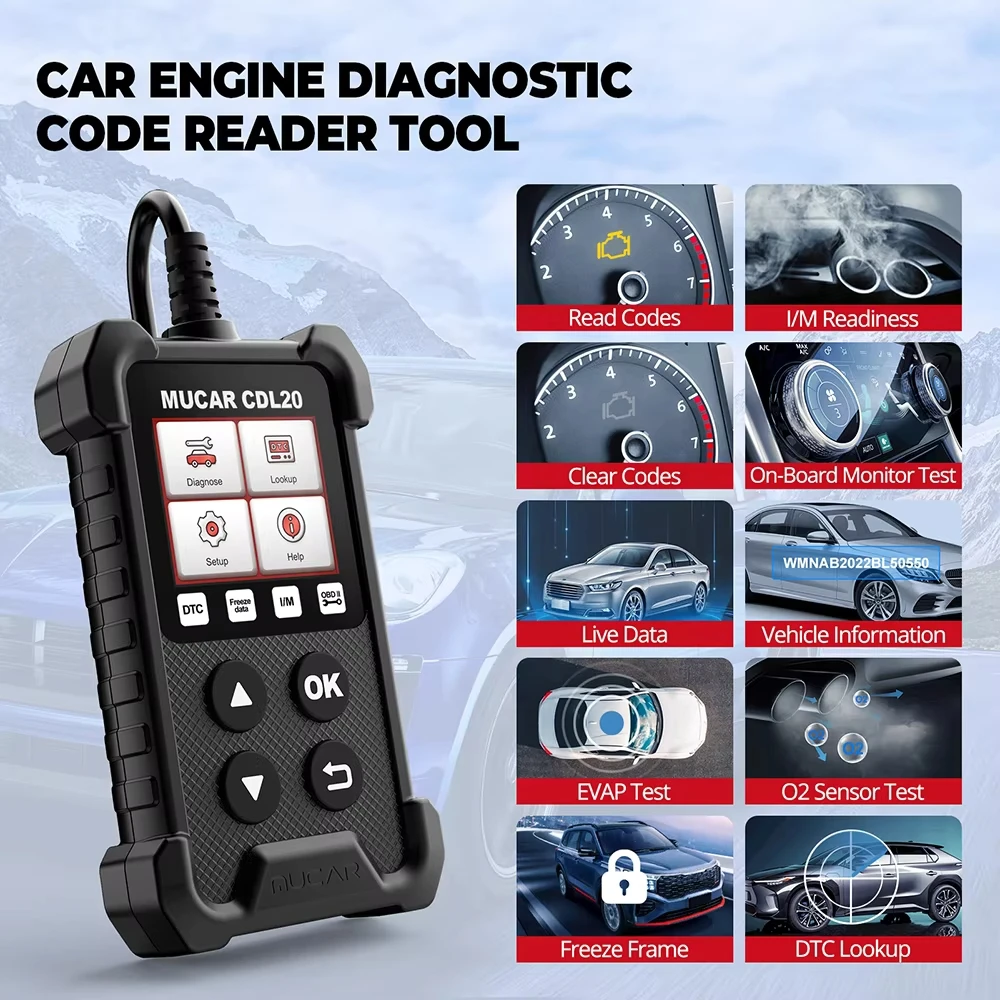 Фото Диагностический сканер MUCAR CDL20 OBD2 с пожизненной бесплатной подпиской, считыватель кодов неисправностей автомобиля, поиск кодов DTC, инструмент для диагностики системы двигателя автомобиля. №1