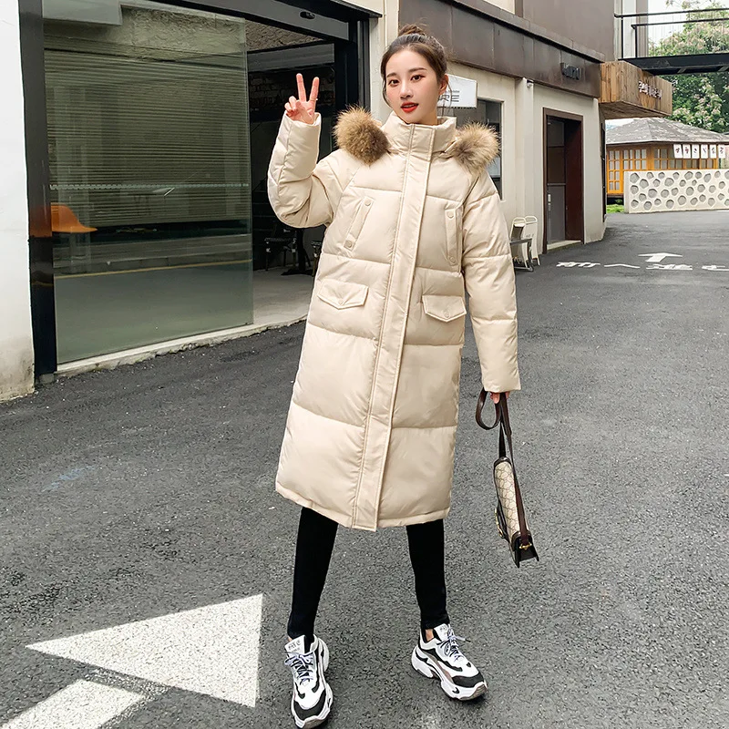 GRELLER Long Winter Women Cotton Jacket Coat Elegant Female Fur Hooded Parka Outwear Casual Thick Warm Women Winter Coat Clothes