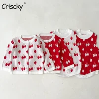 criscky 2022 new baby sweet little cherry spring autumn knitted cardigan sweater baby girl clothing girls long sleeves sweaters