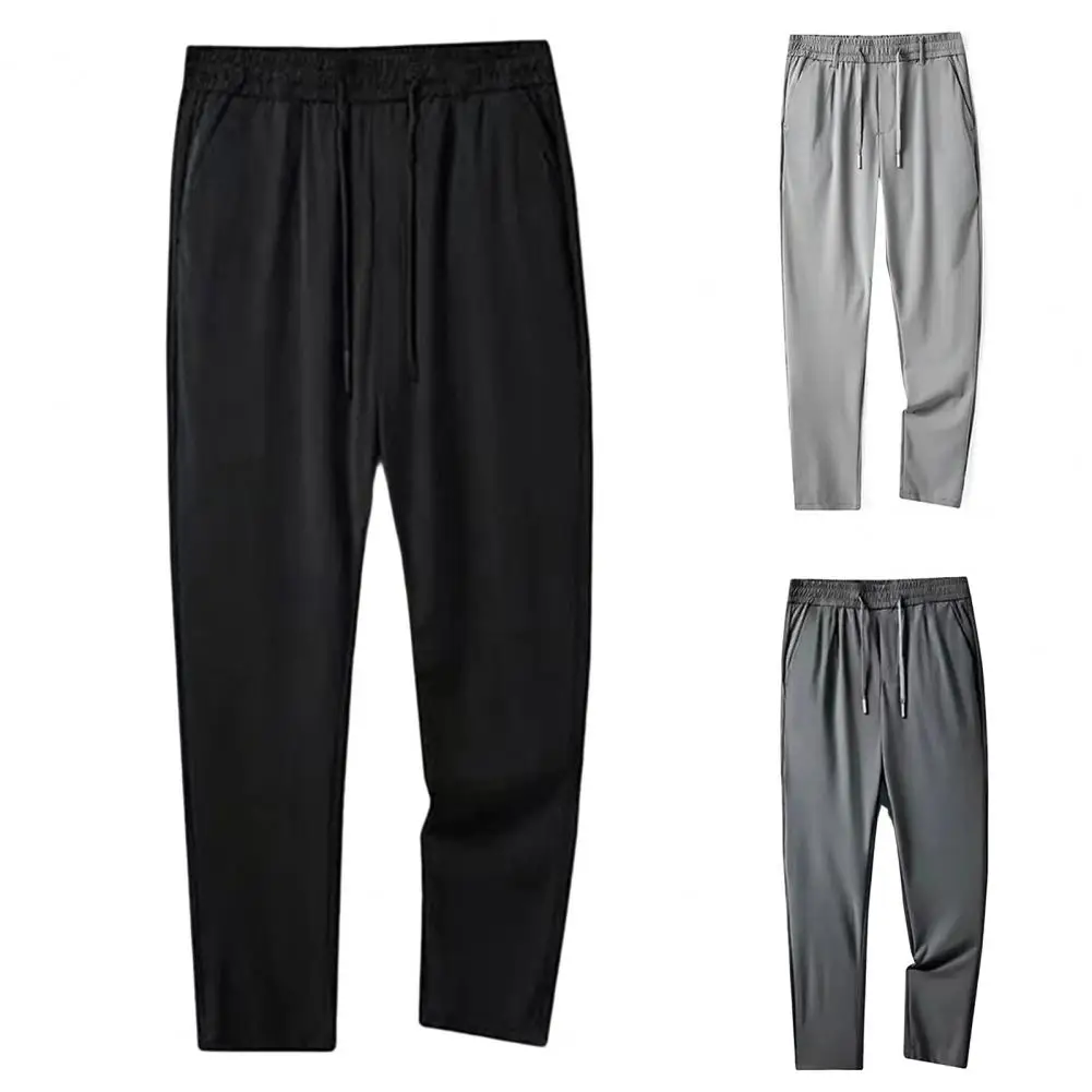 

Men Pants Elastic Waist Jogging Pants Loose Stretchy Straight Casual Pants Drawstring Male Relaxed Fit Trousers Streetwear