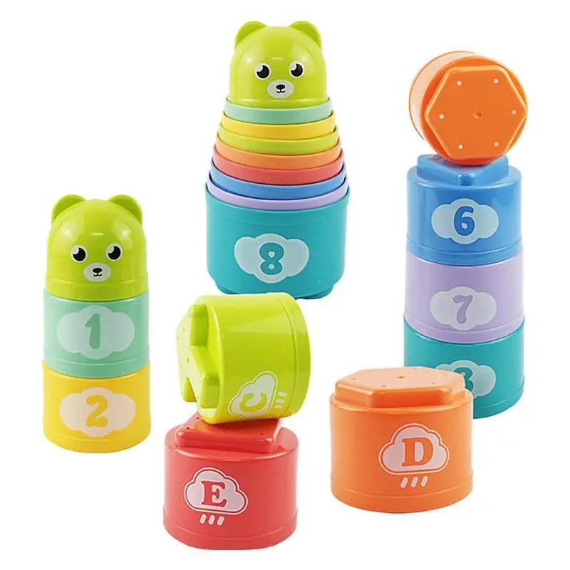 

Rainbow Color Stacking Cups 17pcs Cup Stacker Toy For Bathtub Board Game Toys With Brain Reaction Battle And Hand Speed