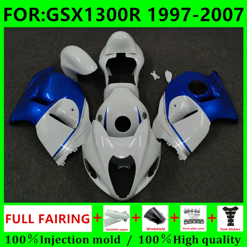 

Обтекатели для мотоциклов GSXR1300 1997 1998 2007 2006 2005 GSX1300R GSXR 2004 1300 2003 2002 2000 2001 комплект обтекателей белый синий