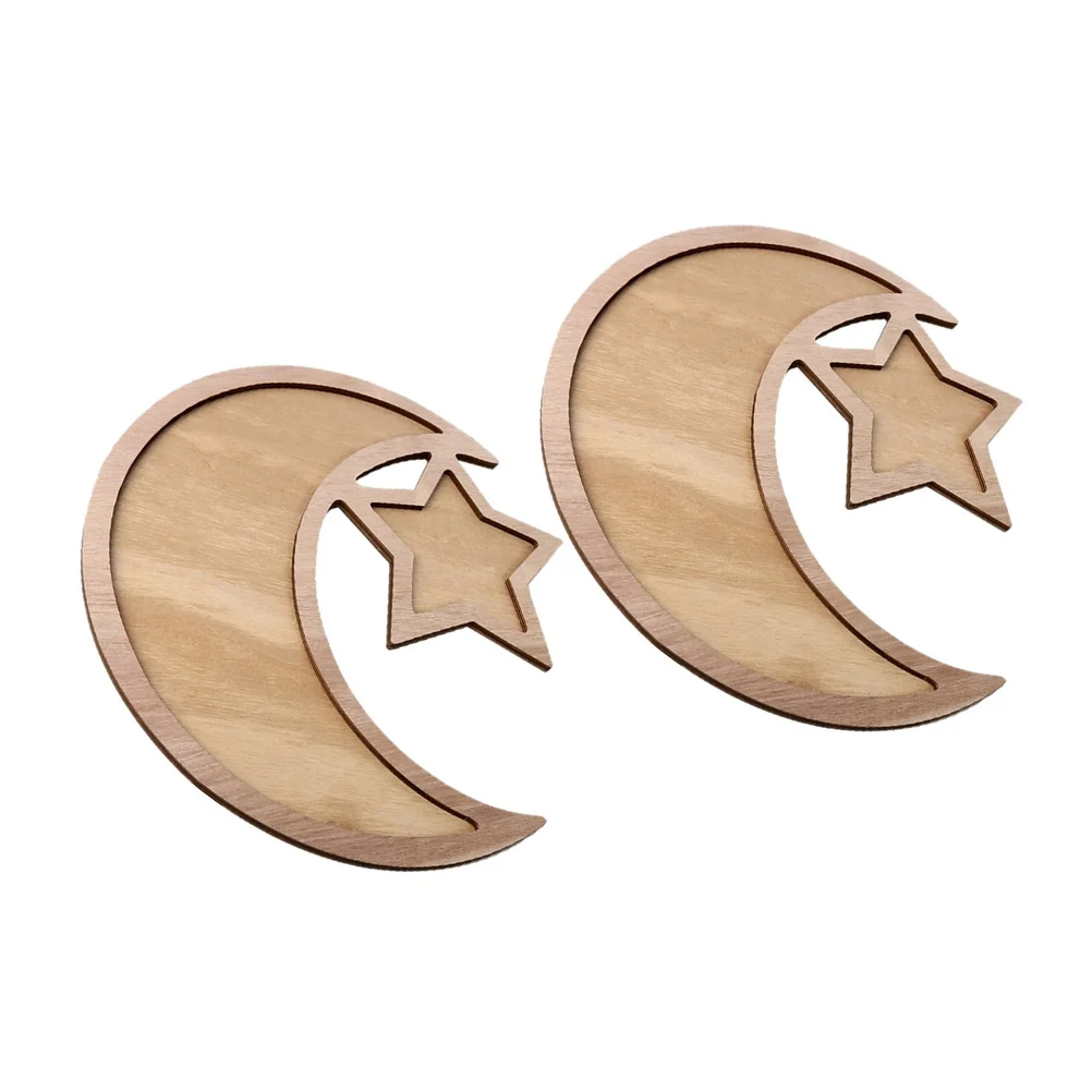 

2 Pcs Dessert Plates Storage Trays Wooden Household Tea Trays Fruit Trays for Eid Mubarak Home Eid al-Fitr