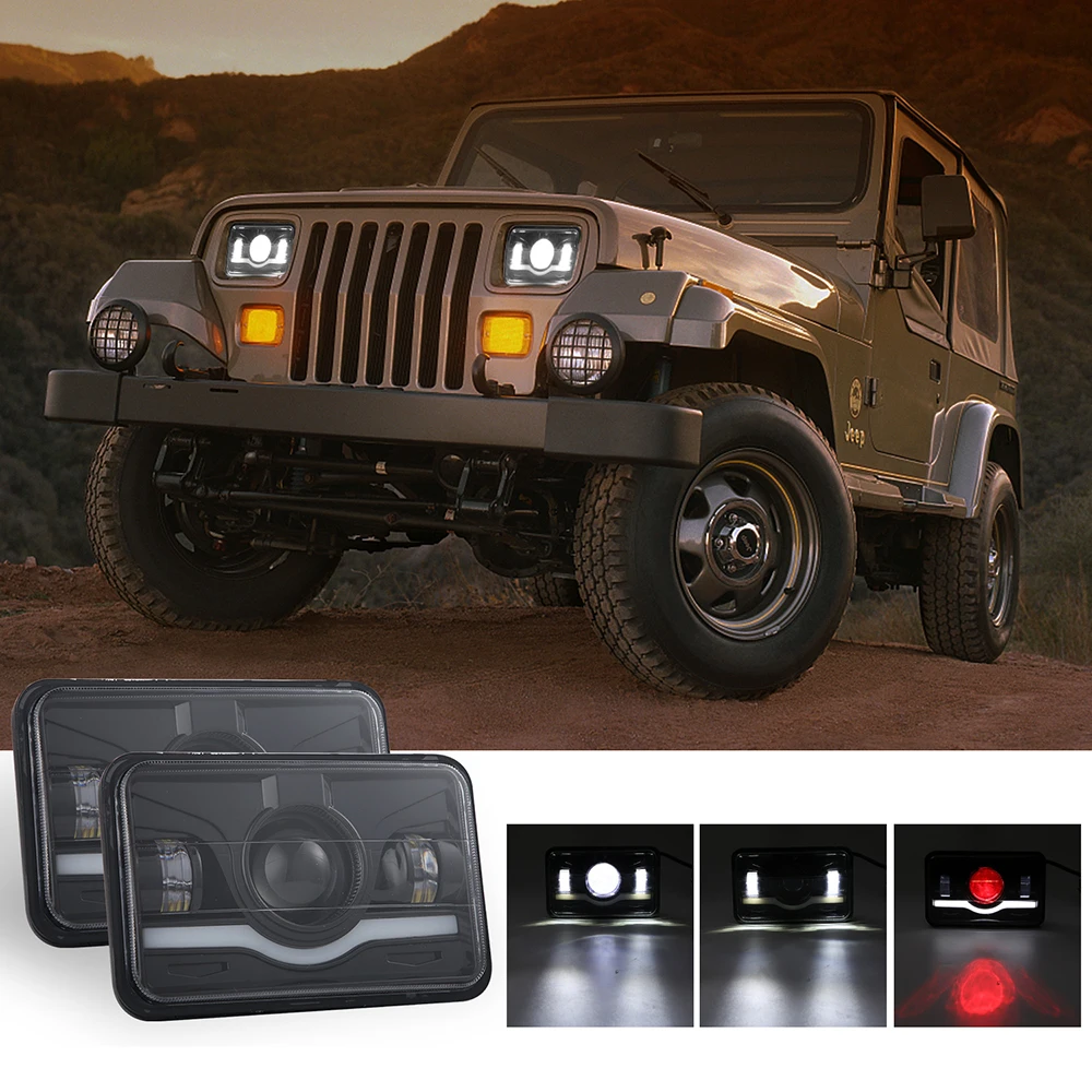

2PCS 4X6 5" Waterproof Car LED Headlight 15000LM 150W Hi-Lo Beam Car Accessories Head Bulbs Lamp For JEEP Wrangler YJ XJ ATV SUV