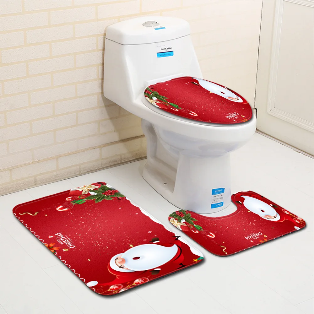 

Christmas bath mat three-piece bathroom toilet