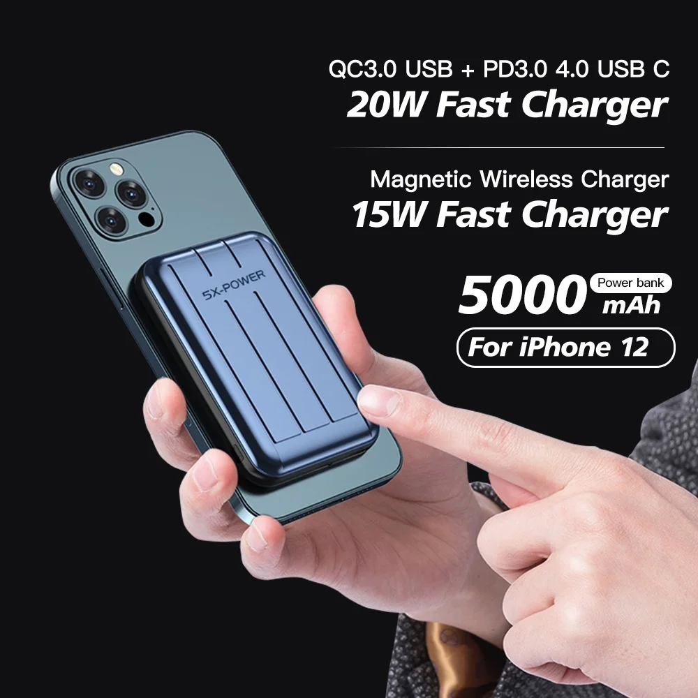 

15W Mini Magnetic Wireless Power Bank 5000mAh USB C PD Fast Charge Portable Charger External Battery Powerbank For iPhone 12 11