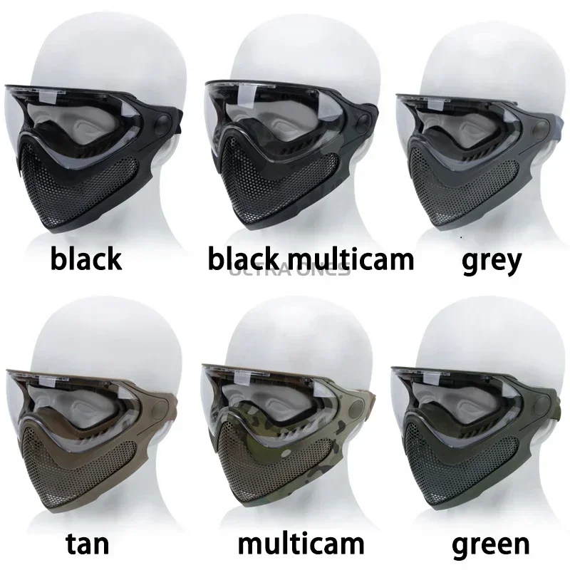 Полнолицевая маска для стрельбы с тремя линзами защитная стальная сетка