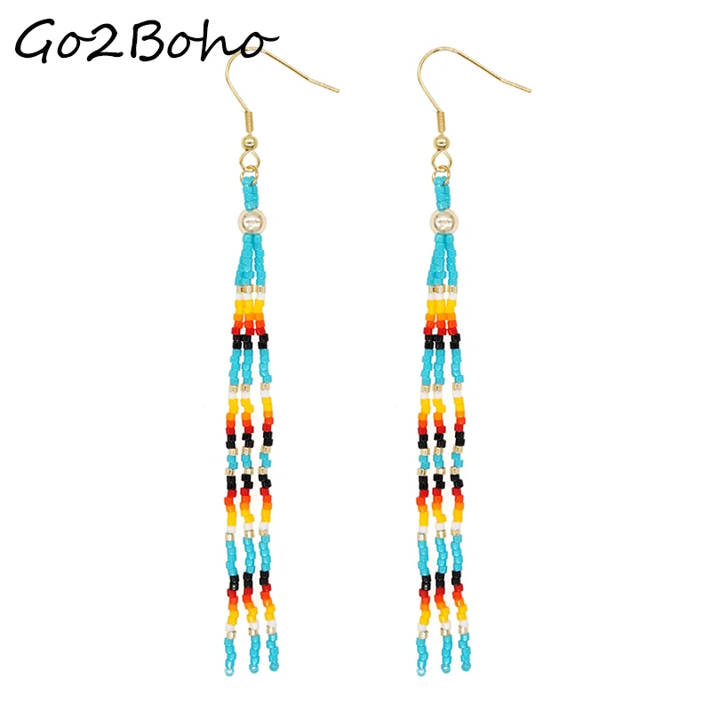

Go2Boho Beaded Earrings Jewelry Miyuki Seed Bead Earings for Women Gifts Long Statement Earring Tassel Fringe Pendientes Femme