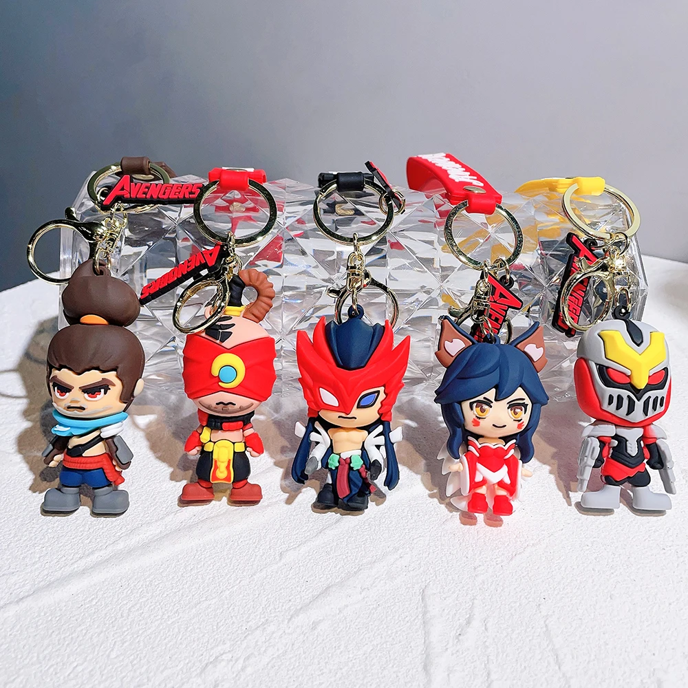 

Hot Game League of Legends Figure Silicone Keychain Akali Lee Sin Ahri Yasuo Yone Pendant Keyholder Jewelry Accessories