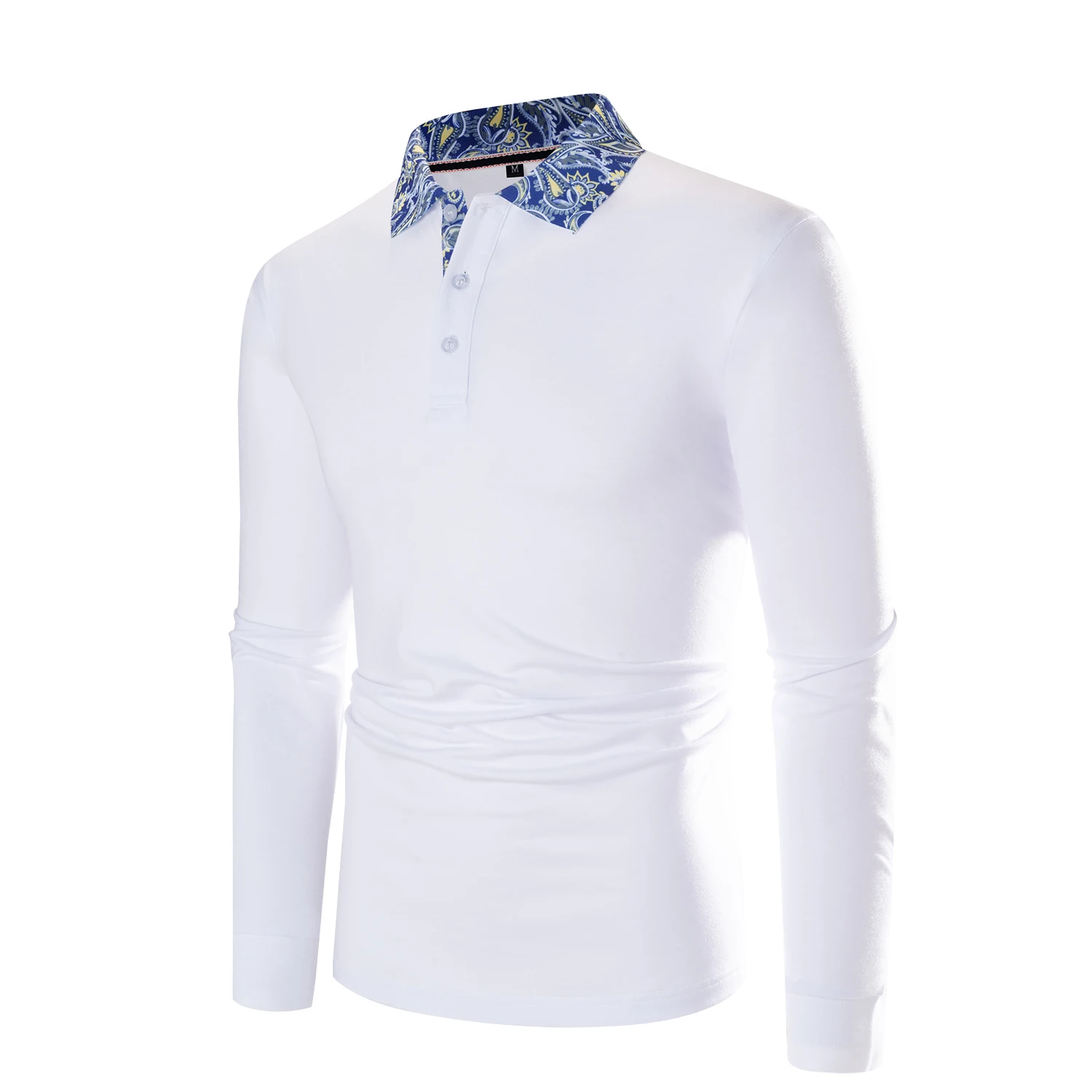 

2022 Autumn New Fashion Men Contrast Floral Collar Polo Shirt Long Sleeve Breathable Solid Color Classic Polos Tops Men Clothing