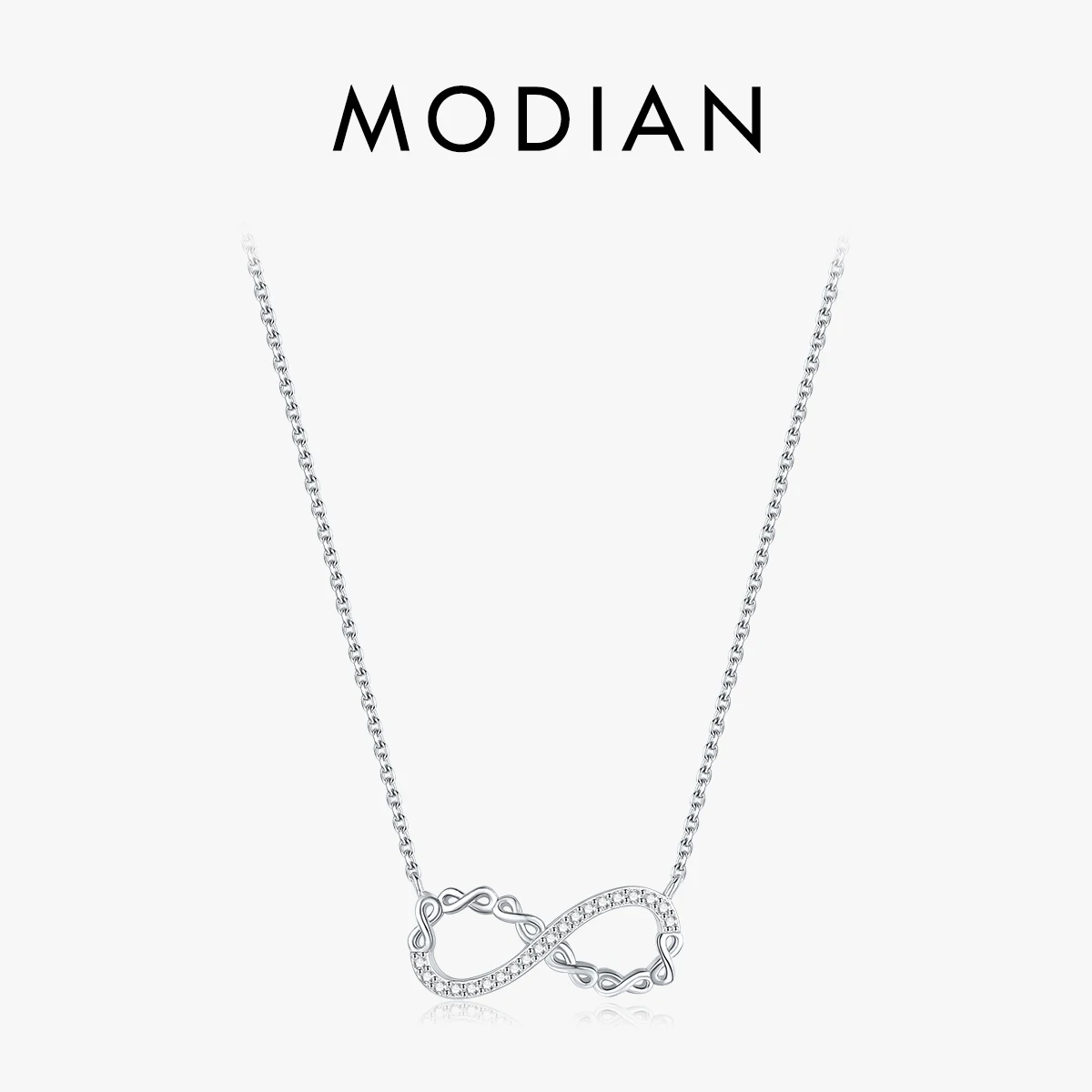 

Цепочка MODIAN из серебра 925 пробы с романтическим кулоном «Бесконечная любовь», сверкающее ожерелье с прозрачным кубическим цирконием для женщин, Подарок на годовщину