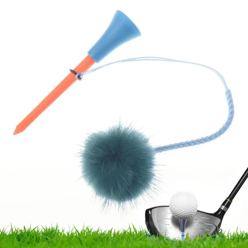 

3.26in Durable Golf Tees With Plush Ball Ornament 1pcs 8.3cm Rubber Golf Tees With Anti-Lost Rope Colors Random Golf Accessories